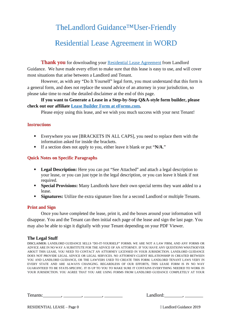 The Landlord Guidance UserFriendly Residential Lease Doc Template