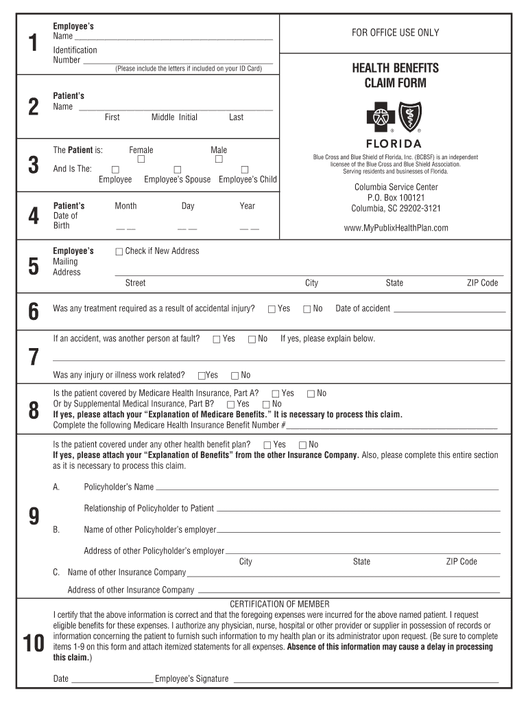 Fillable Online medical health insurance claim form Blue Cross and Blue Fax Email Print