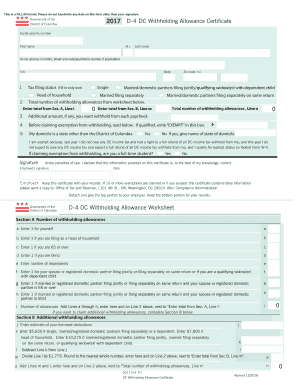Fillable Online 2017 D-4 Employee Withholding Allowance Certificate