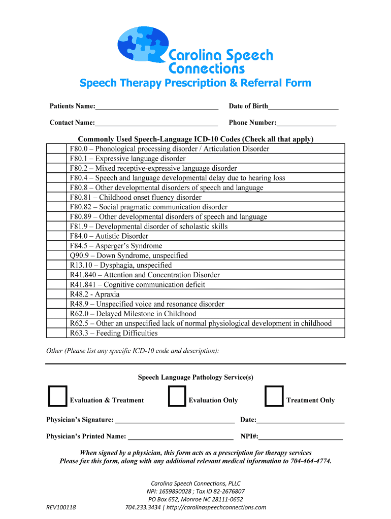 Fillable Online Speech Therapy Prescription Form V2.docx Fax Email