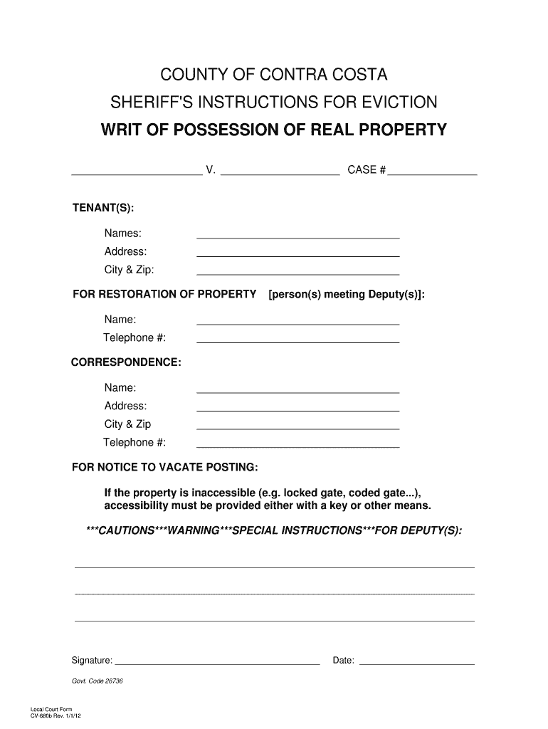 Fillable Online SHERIFF'S INSTRUCTIONS FOR EVICTION Fax Email Print