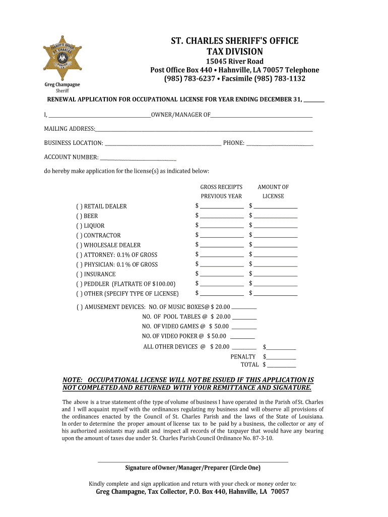 Fillable Online st. charles sheriff's office tax division St. Charles