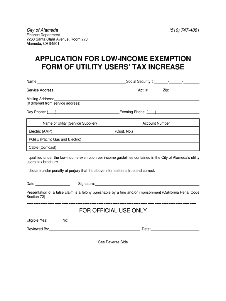 Fillable Online application for exemption form of utility