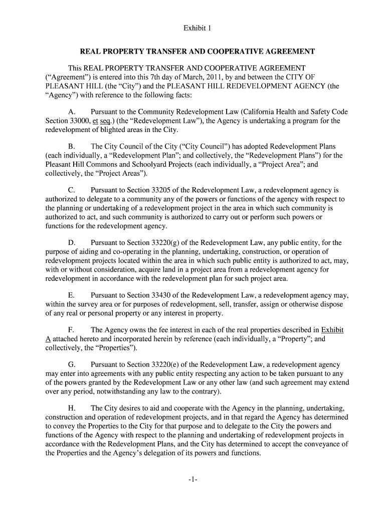 Fillable Online REAL PROPERTY TRANSFER AND COOPERATIVE AGREEMENT