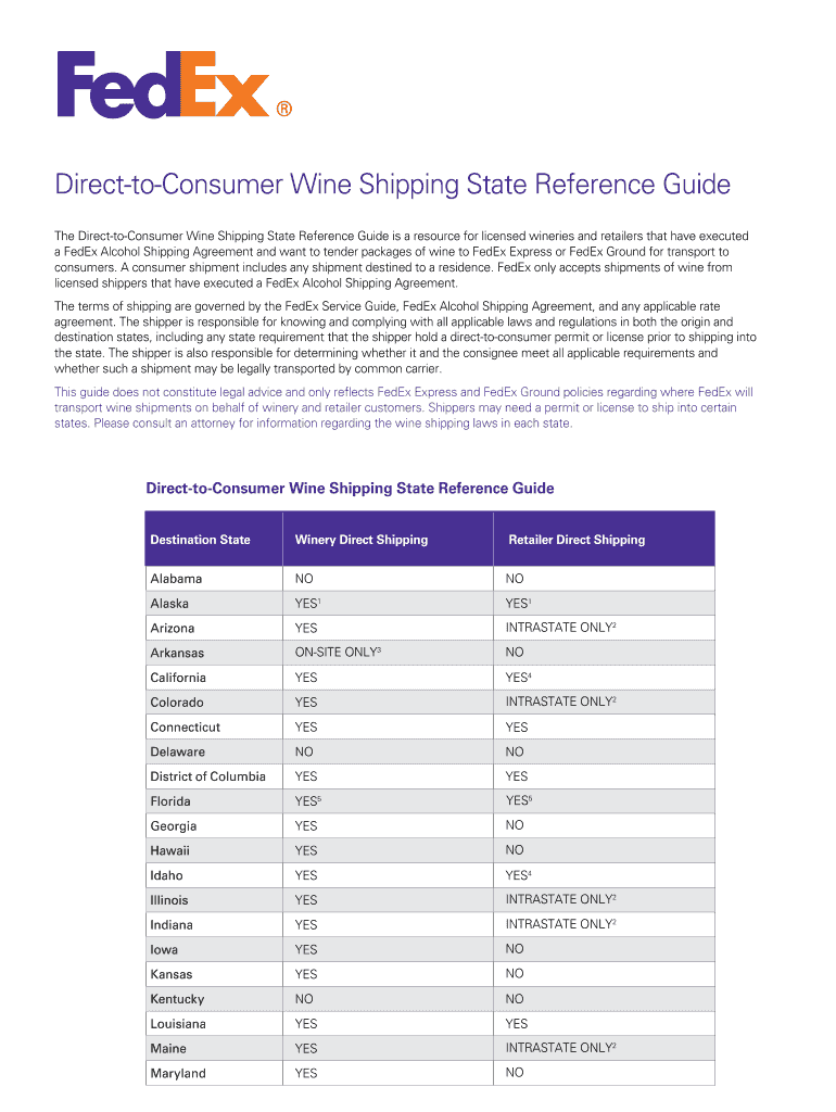 Fillable Online DirecttoConsumer Wine Shipping State Reference Guide