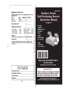 Fillable Online Backless Pronto Belt-Positioning Booster Instruction