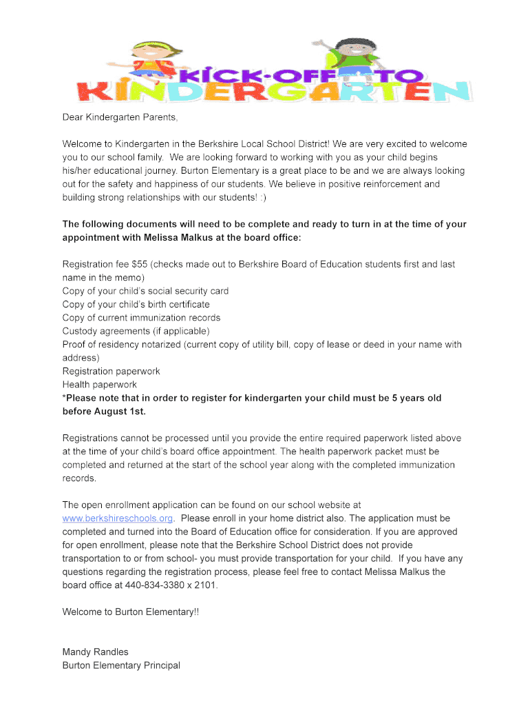 Fillable Online Burton Elementary Kindergarten Registration Forms