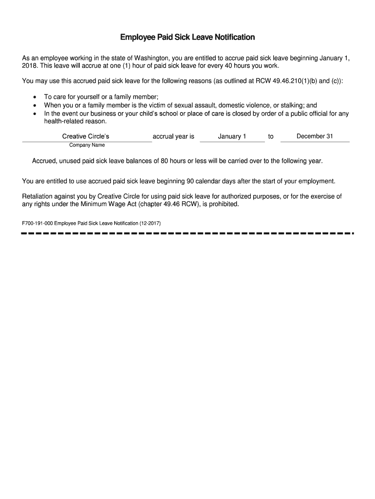 Fillable Online Employee Paid Sick Leave Notification form Fax Email