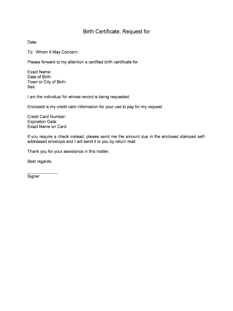 Fill, Edit and Print Birth Certificate, Request for Form Online