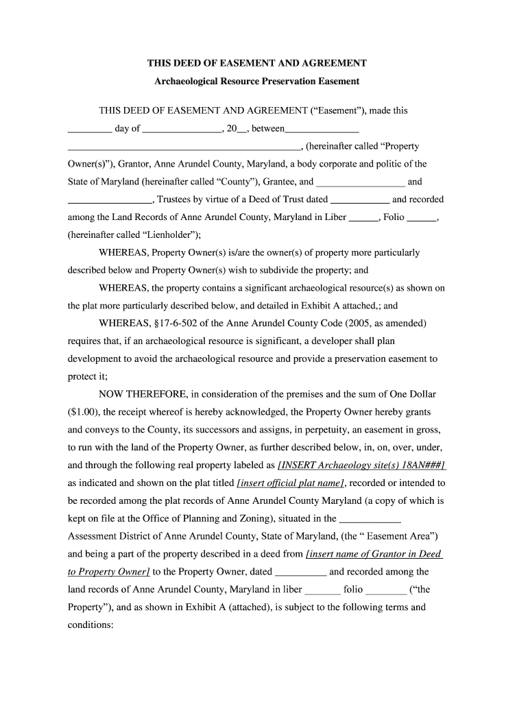 Fillable Online deed of easement Maryland Historical Trust Fax Email