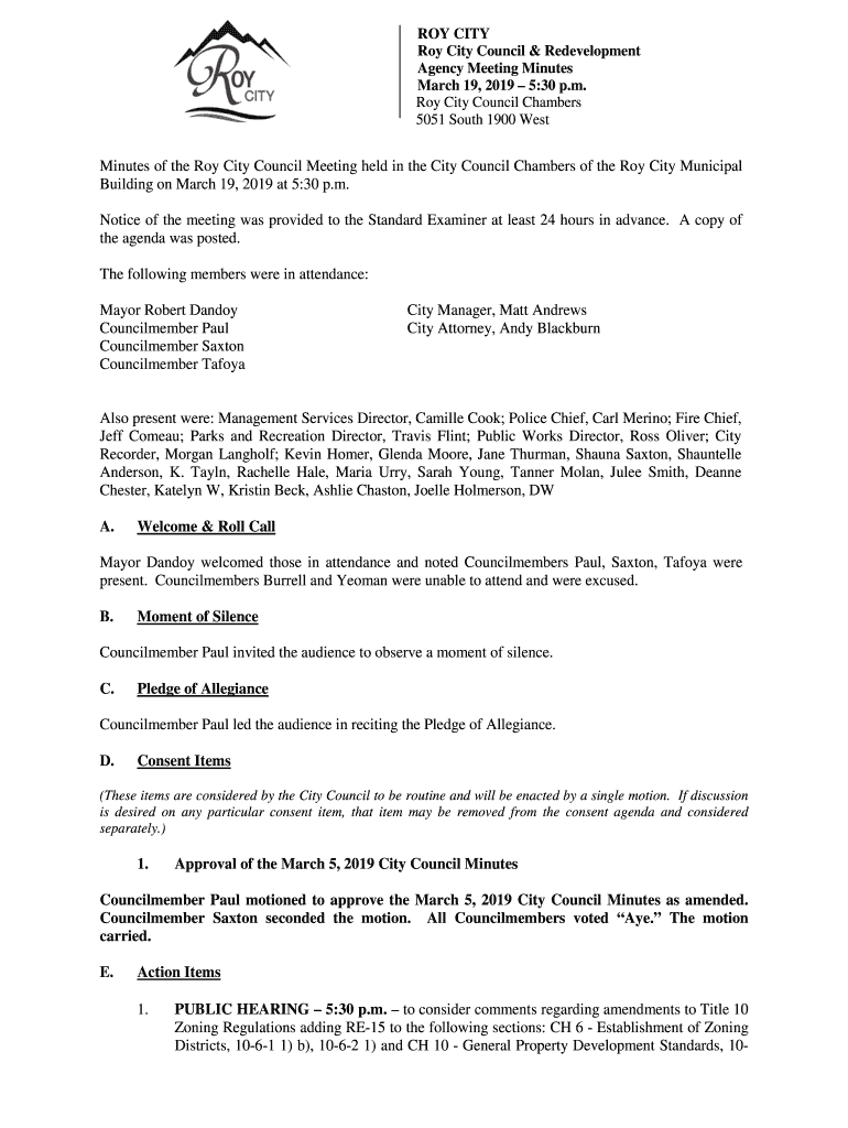 Fillable Online Roy City Council & Redevelopment Fax Email Print