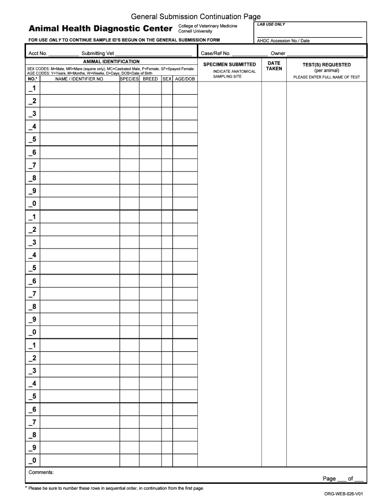 Fillable Online Sample Submission Guidelines Animal Health Diagnostic
