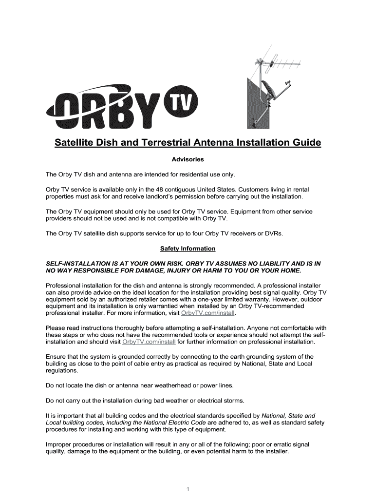 Orby Tv Satellite Dish Setup Fill Online, Printable, Fillable, Blank