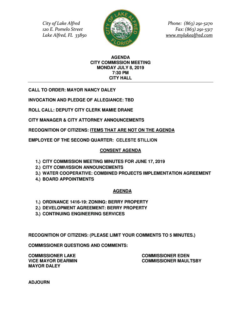 Fillable Online New AccountMy Lake Alfred City of Lake Alfred Fax