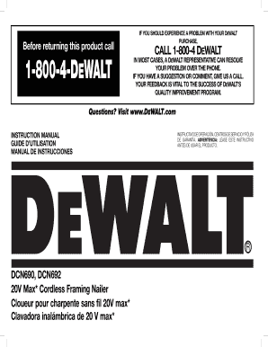 Fillable Online Fillable Online Call 1-800-4 dewalt - Northern Tool