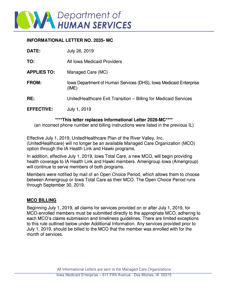 INFORMATIONAL LETTER NO 2035 Iowa Department of Human Fill out