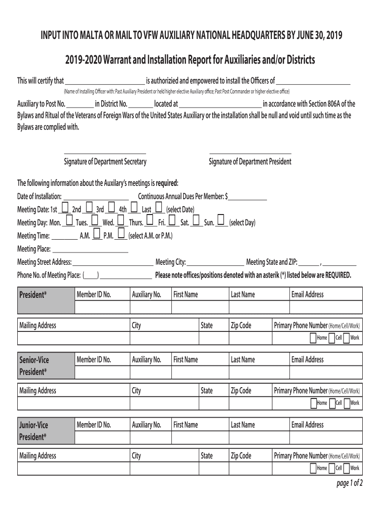 Fillable Online INPUT INTO MALTA OR MAIL TO VFW AUXILIARY NATIONAL
