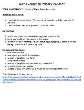 Fillable Online Math About Me Template Worksheets & Teaching