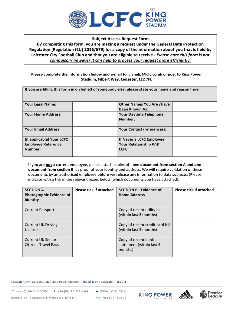Fillable Online Subject Access Request Form By completing this form