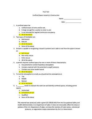 Fillable Online Confined Space Post-test answer key Fax Email Print