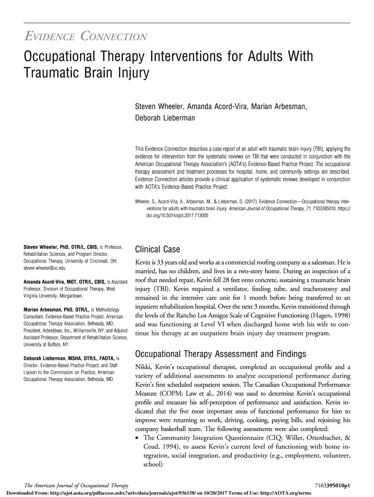 Fillable Online Occupational Therapy Interventions for Adults With