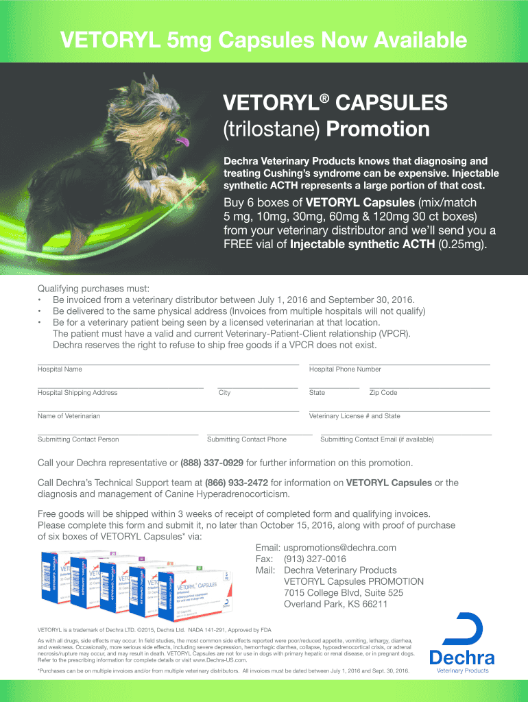 Fillable Online VETORYL 5mg Capsules Now Available Veterinary Fax