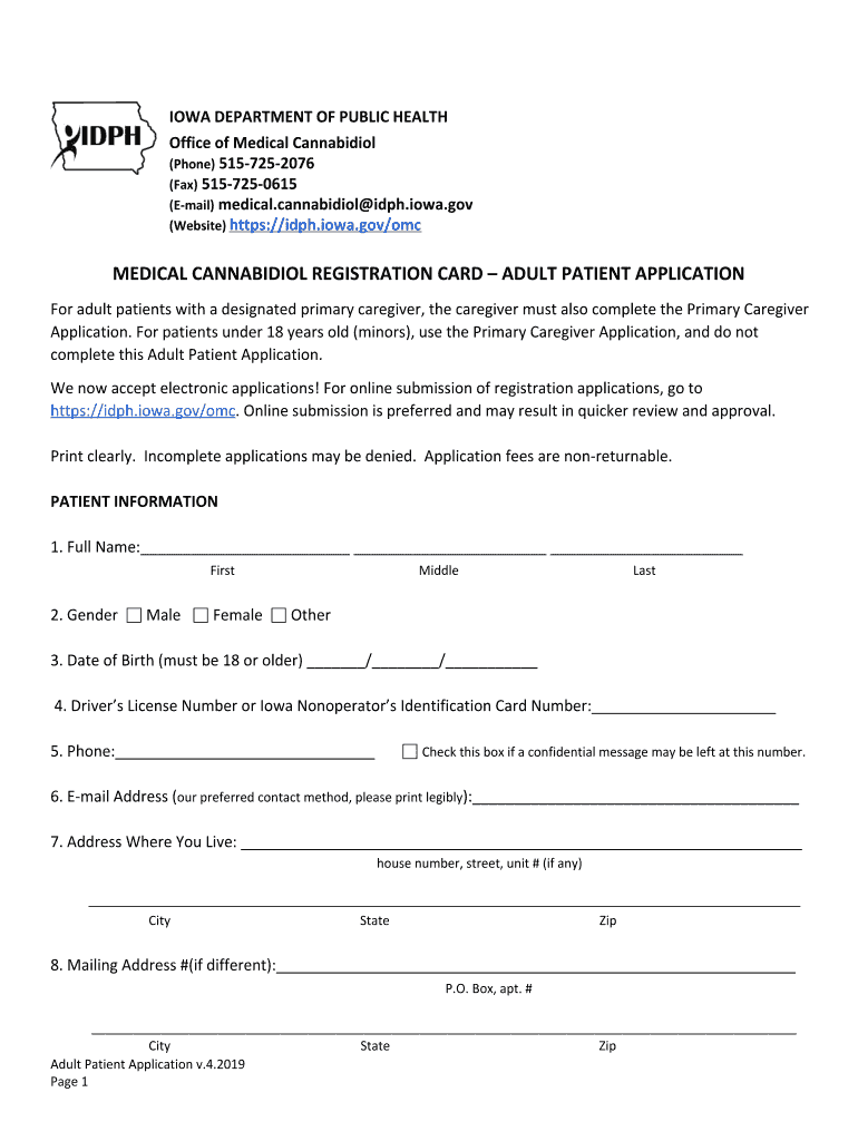 Fillable Online The Office of Medical Cannabidiol Iowa Department of