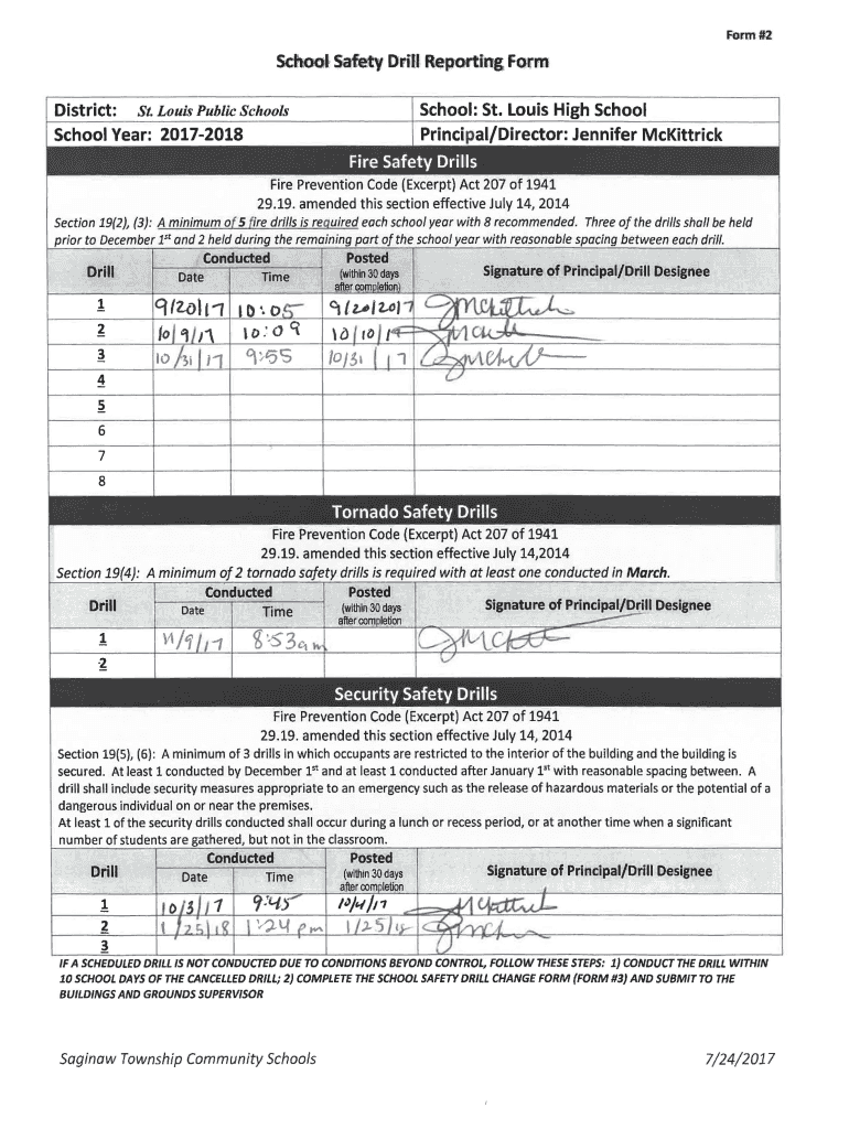 Fillable Online Form2 School Safety Drill Reporting Form Fax Email