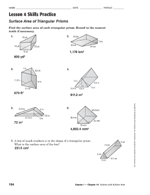 Lesson 6 Skills Practice Surface Area Of Prisms Answer Key - Fill