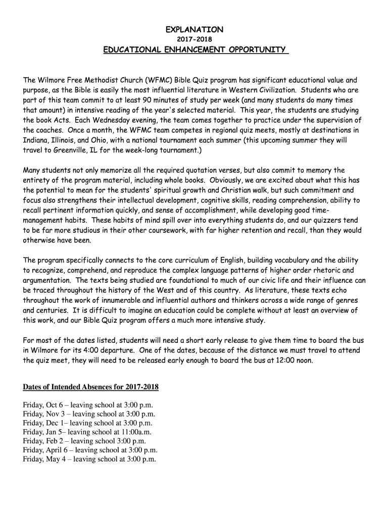 Fillable Online The Wilmore Free Methodist Church (WFMC) Bible Quiz