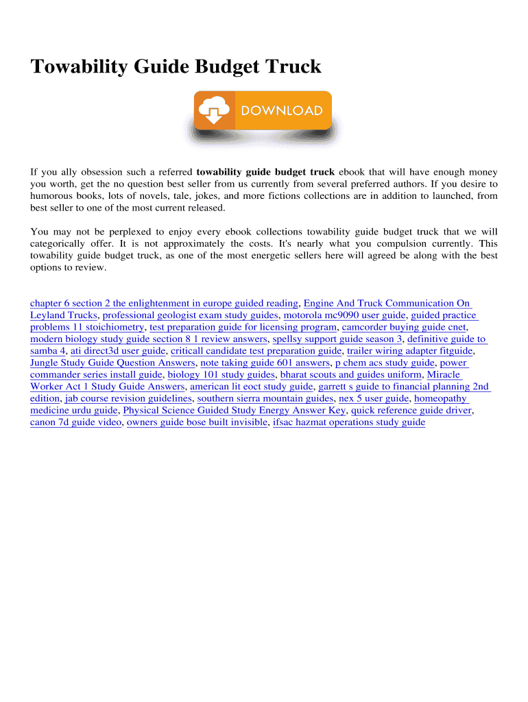 Fillable Online Vehicle Towing Guide Budget Truck Rental Fax Email