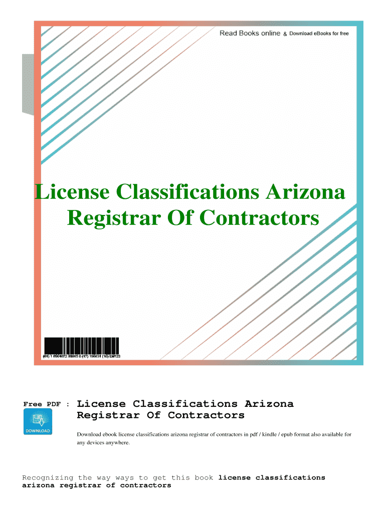 Fillable Online PDF License Classifications Arizona Registrar Of