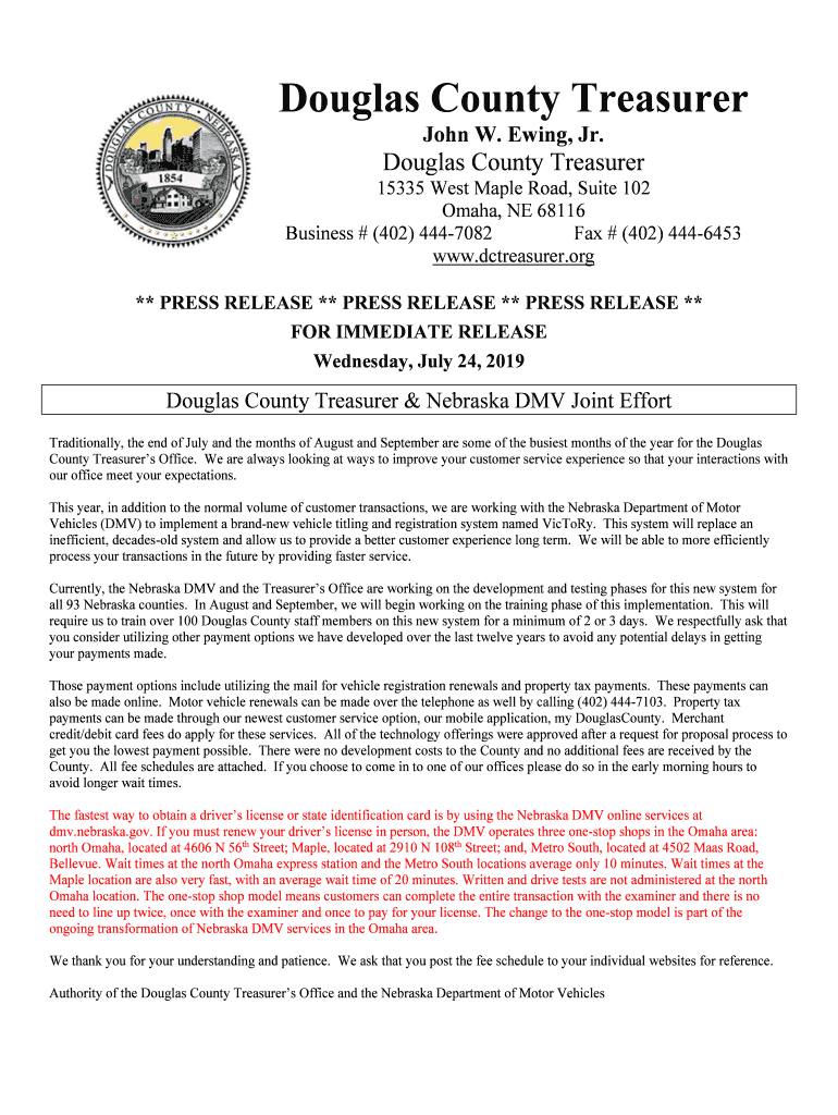 Fillable Online Douglas County Treasurer service locations