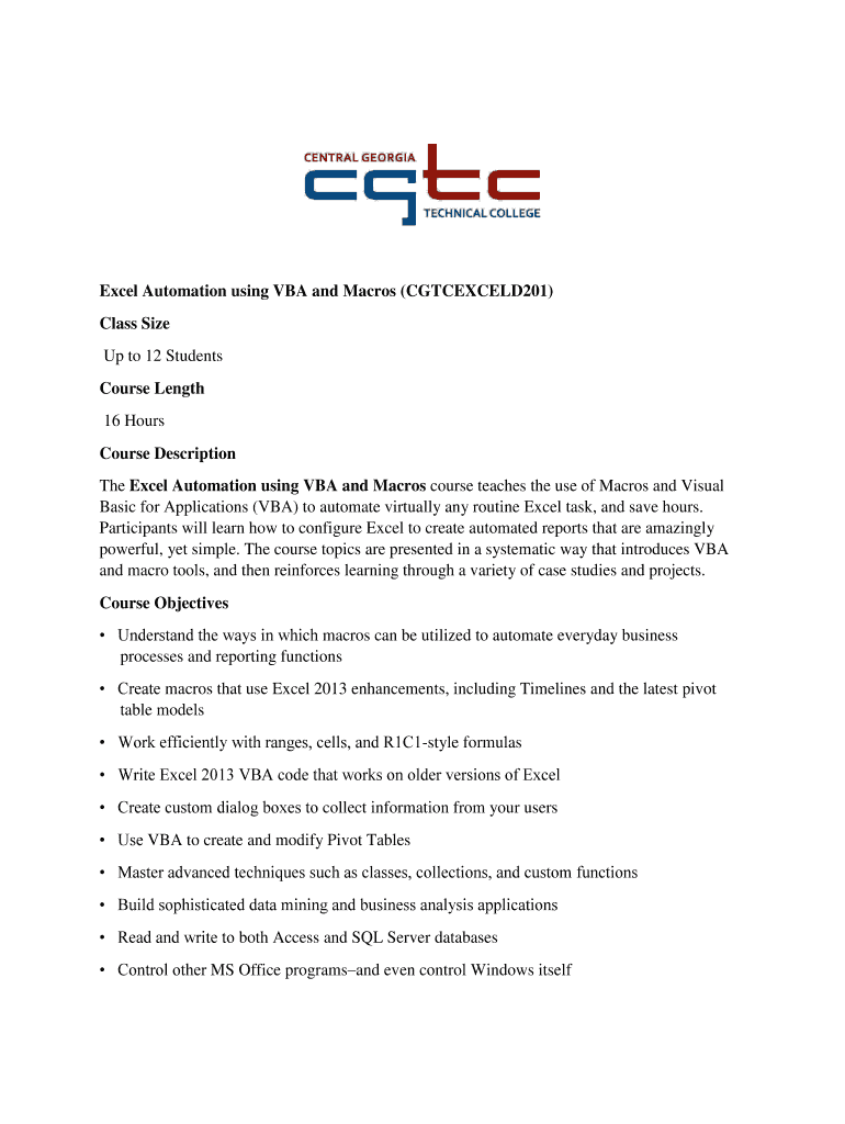 Fillable Online Top Excel Macros Courses Online Updated September