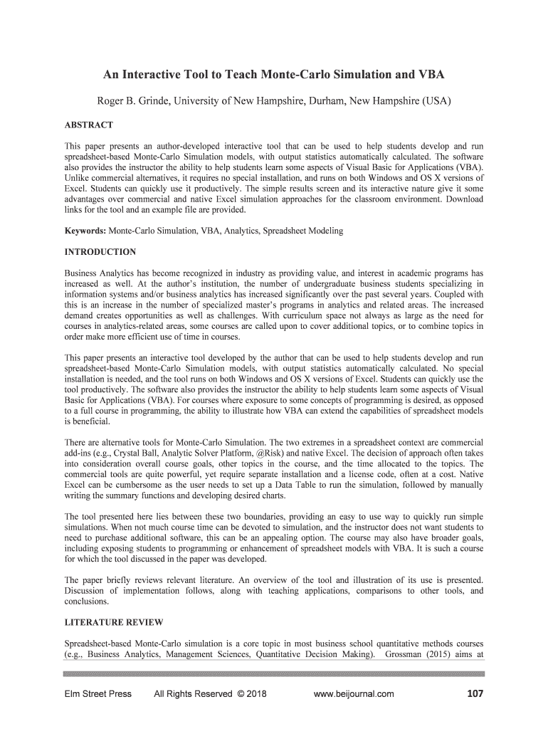 Fillable Online An Interactive Tool to Teach MonteCarlo Simulation and