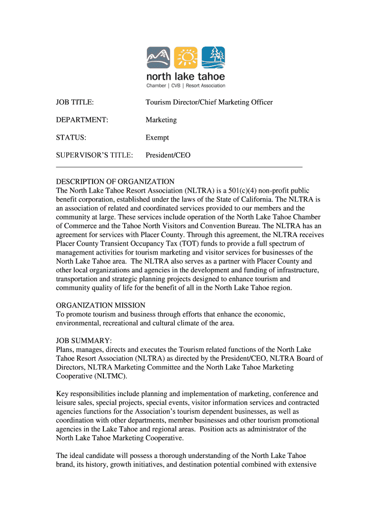 Fillable Online Tourism Director/Chief Marketing Officer Fax Email