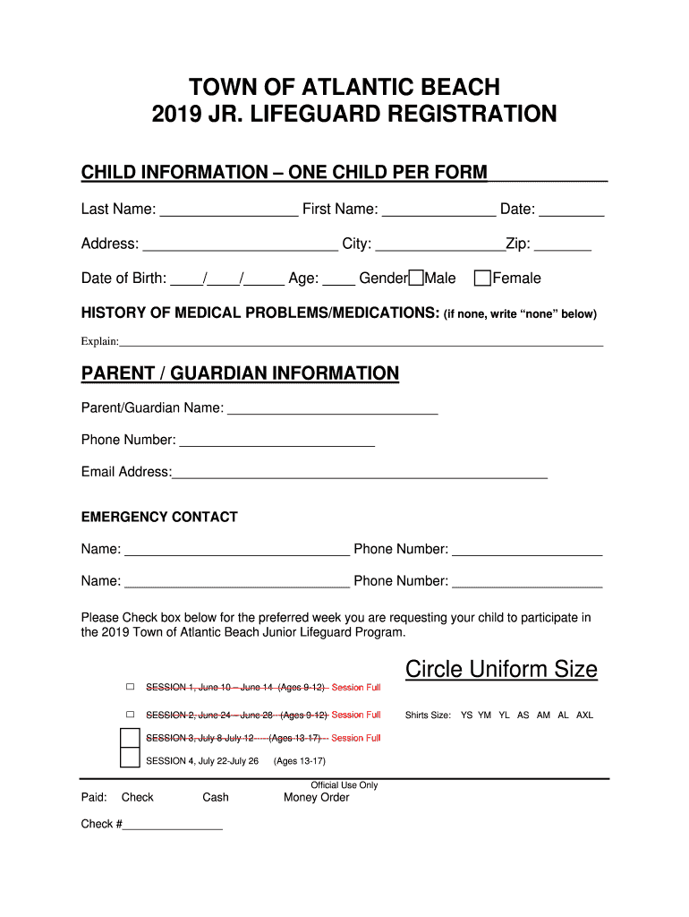 Fillable Online Junior lifeguard application and release2019.docx Fax Email Print pdfFiller