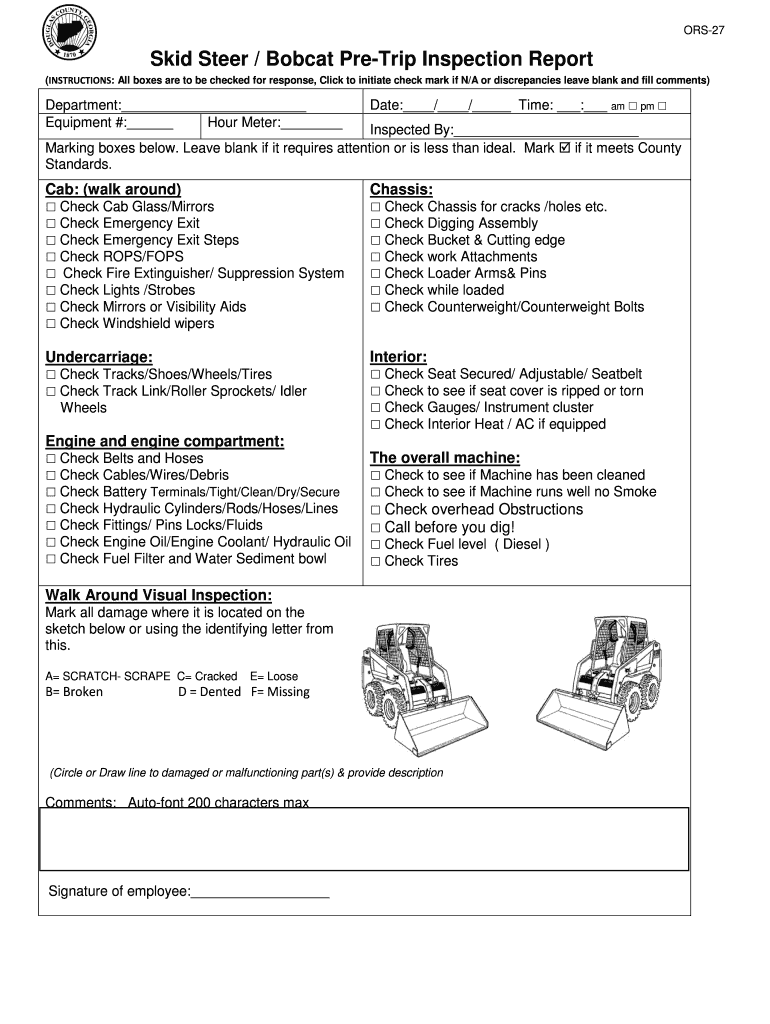 Skid Steer / Bobcat PreTrip Inspection Report Douglas County 2020