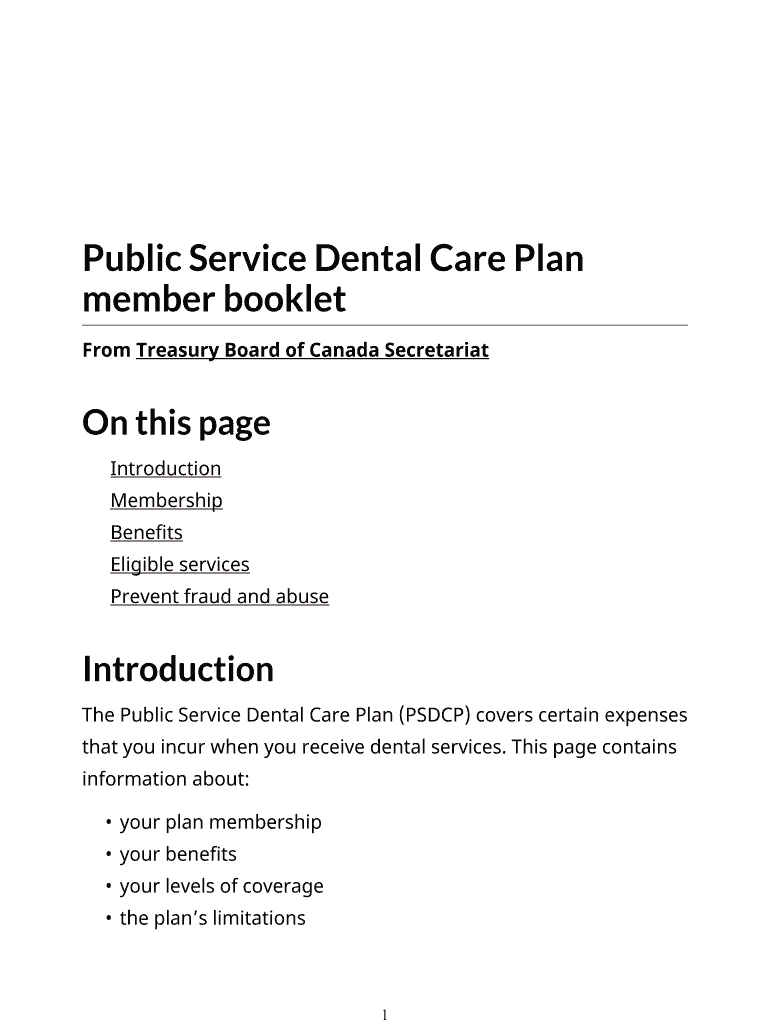Fillable Online publications gc Public Service Dental Care Plan member