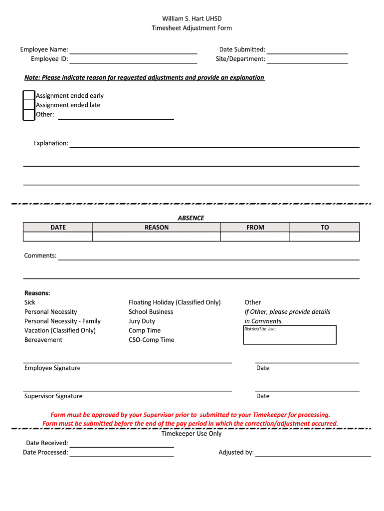 Fillable Online Timesheet Adjustment Form.xlsx Fax Email Print pdfFiller