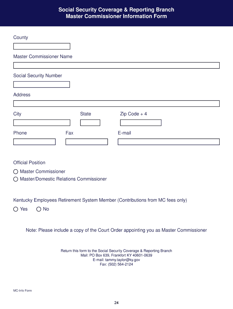 Fillable Online finance ky Master Commissioner Reporting. Reporting