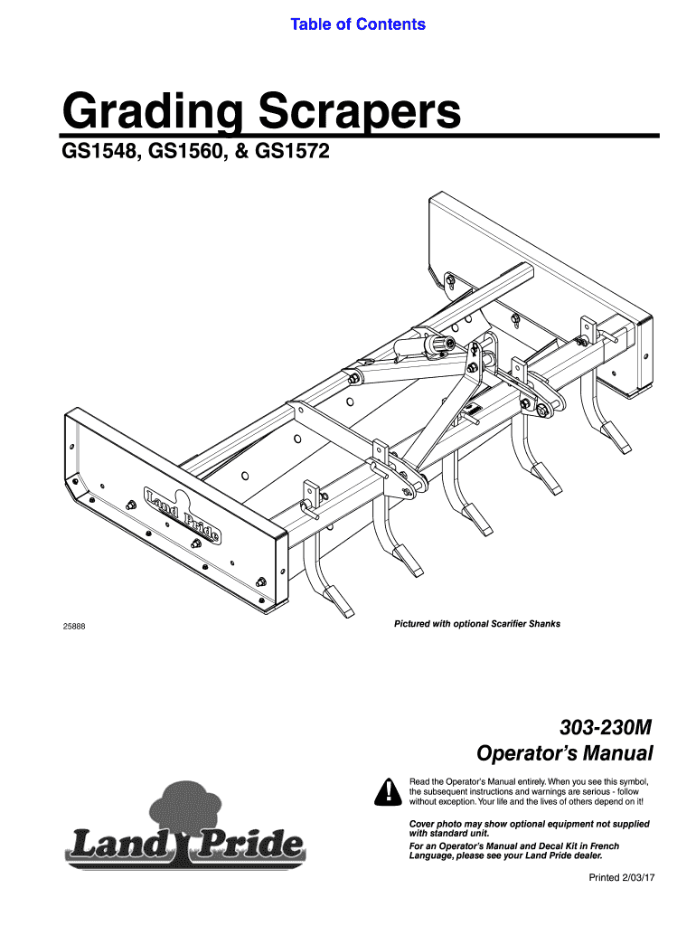 Fillable Online LAND PRIDE GRADING SCRAPERS GS1548 SPECIFICATIONS Pdf
