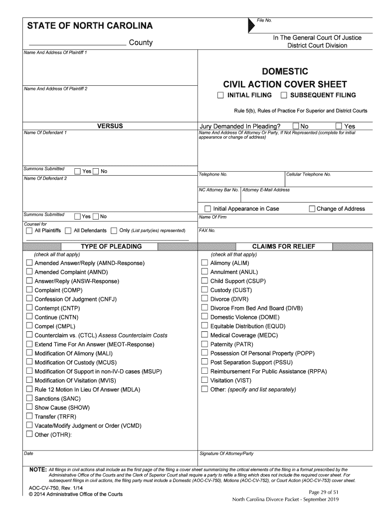 Fillable Online NORTH CAROLINA DIVORCE PACKET Fax Email Print - pdfFiller