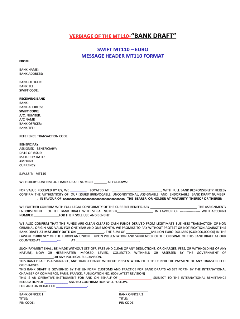 swift mt110 verbiage