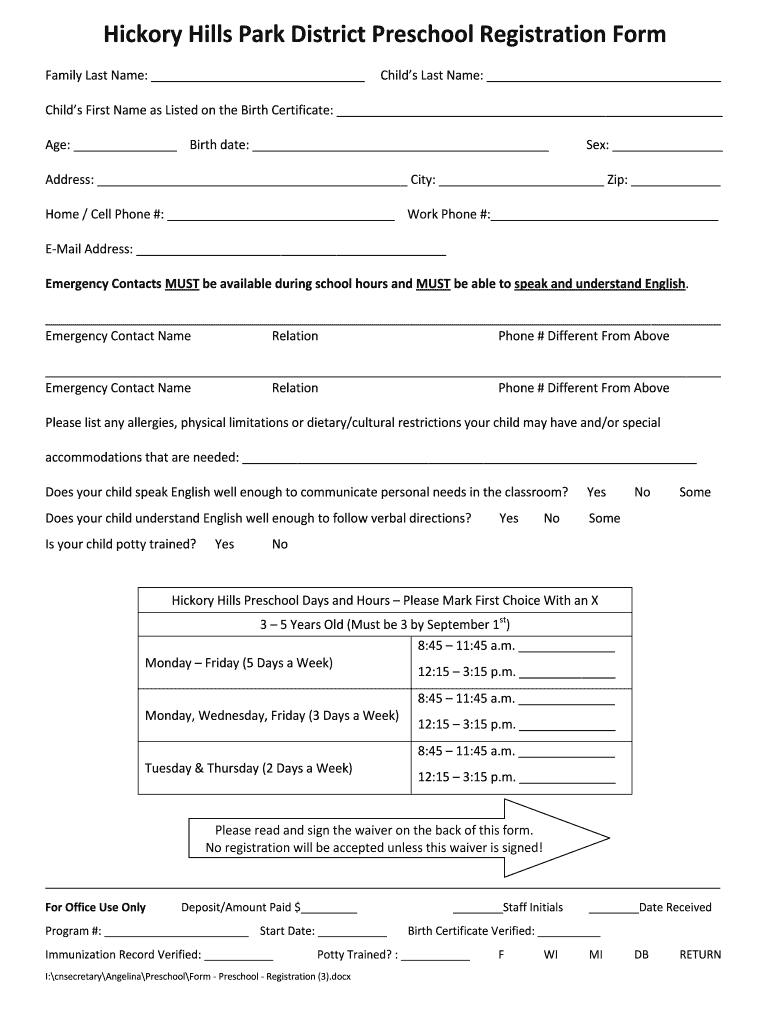 Fillable Online Student Information Registration Form Orland School