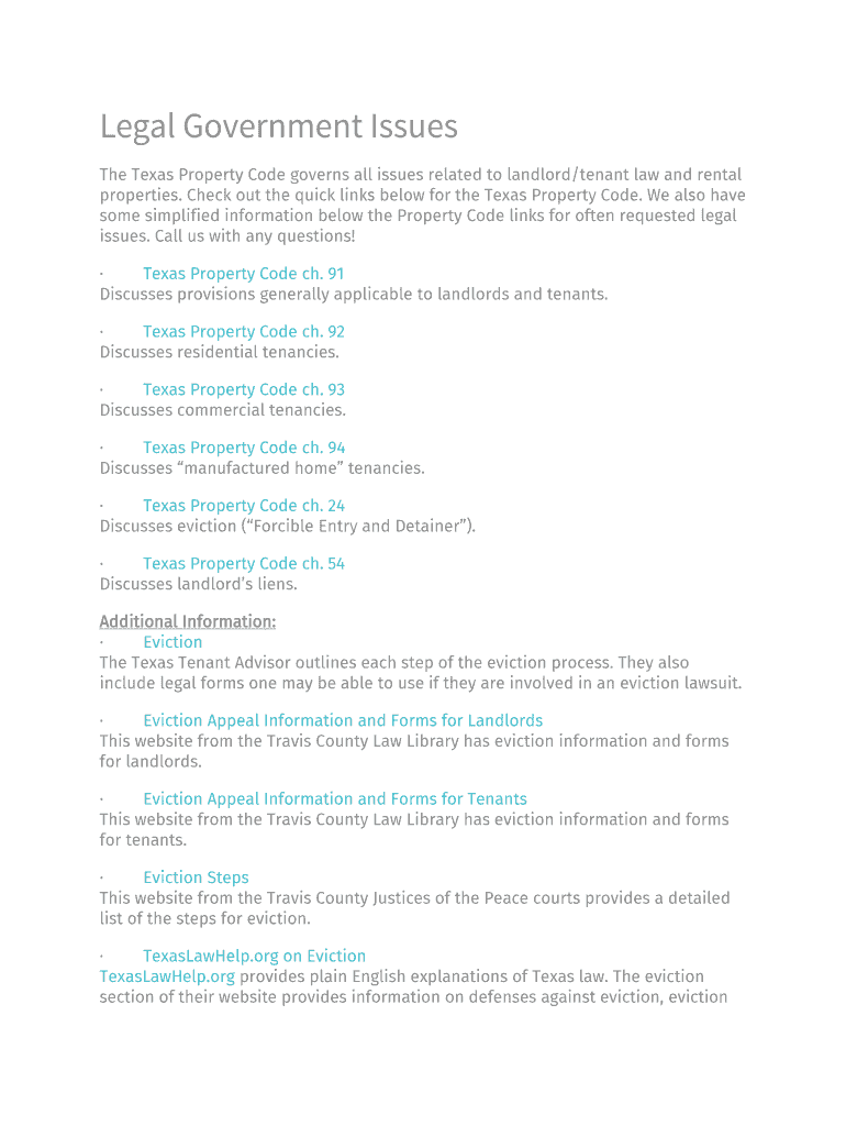 Fillable Online Landlord/Tenant Law Texas State Law Library Texas