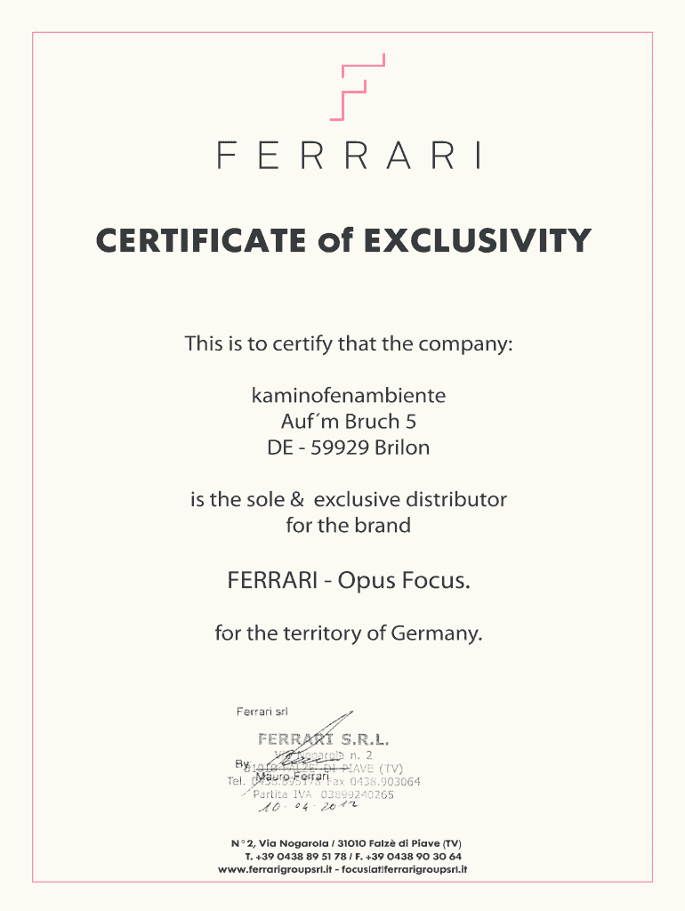 Certificate Of Exclusivity Fill Online, Printable, Fillable, Blank