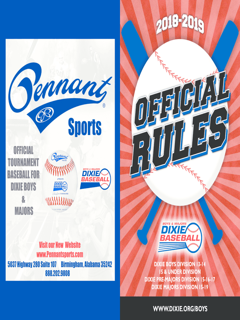 Fillable Online 2019 DBB Rules & Regulations Dixie Youth Baseball Fax
