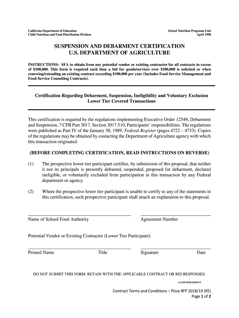 Fillable Online suspension and debarment certification us department of
