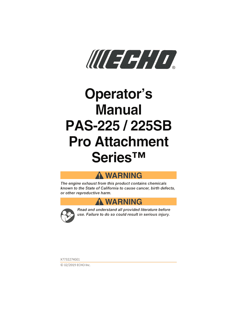 Fillable Online Echo PAS-225SB Pro Attachment Series Operator's Manual